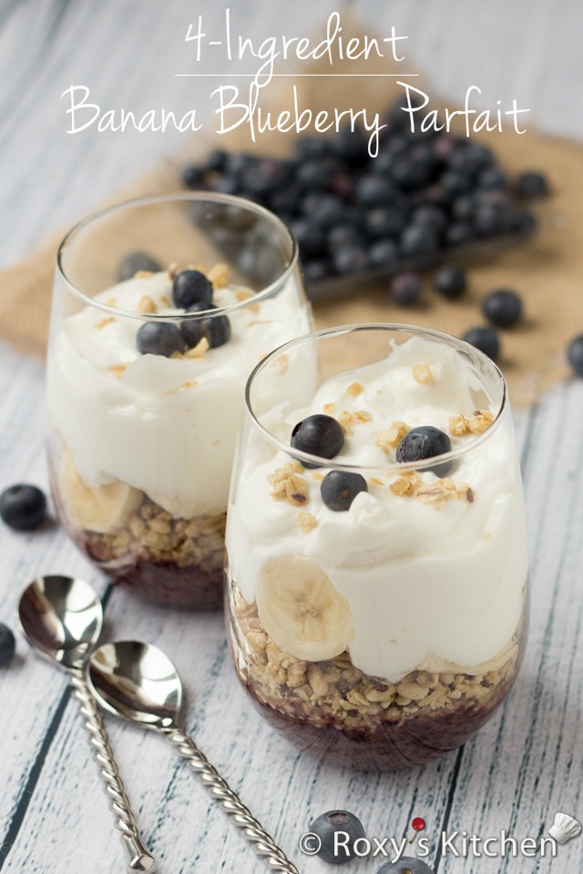 4-Ingredient Banana Blueberry Parfait | Roxy's Kitchen #breakfast #parfait #blueberries #banana #greekyogurt