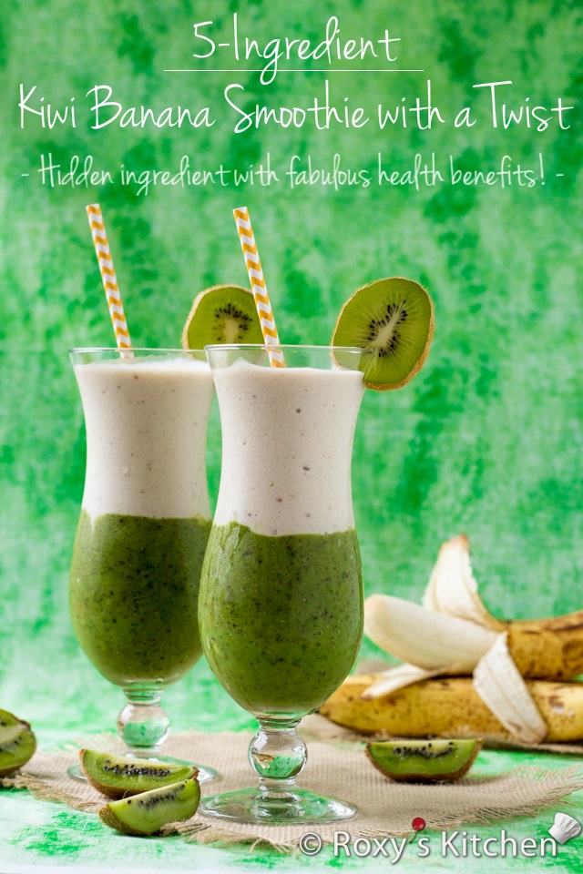 Kiwi Banana Smoothie com uma torção - Este batido em camadas é perfeito para um dia quente de verão ... super refrescante, saudável, delicioso e parece incrível!  |  Roxy Cozinha #smoothie #healthy #layeredsmoothie #greensmoothie