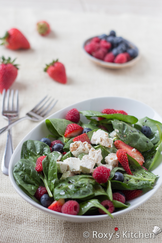5-Ingredient Spinach Salad with Berries and Feta Cheese - Roxy's Kitchen
